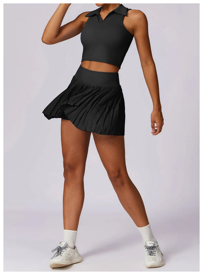 2 Pieces Sports Set for Women Yoga Suit Sportswear Fitness Top Sports Short Skirt Gym Push Up Workout