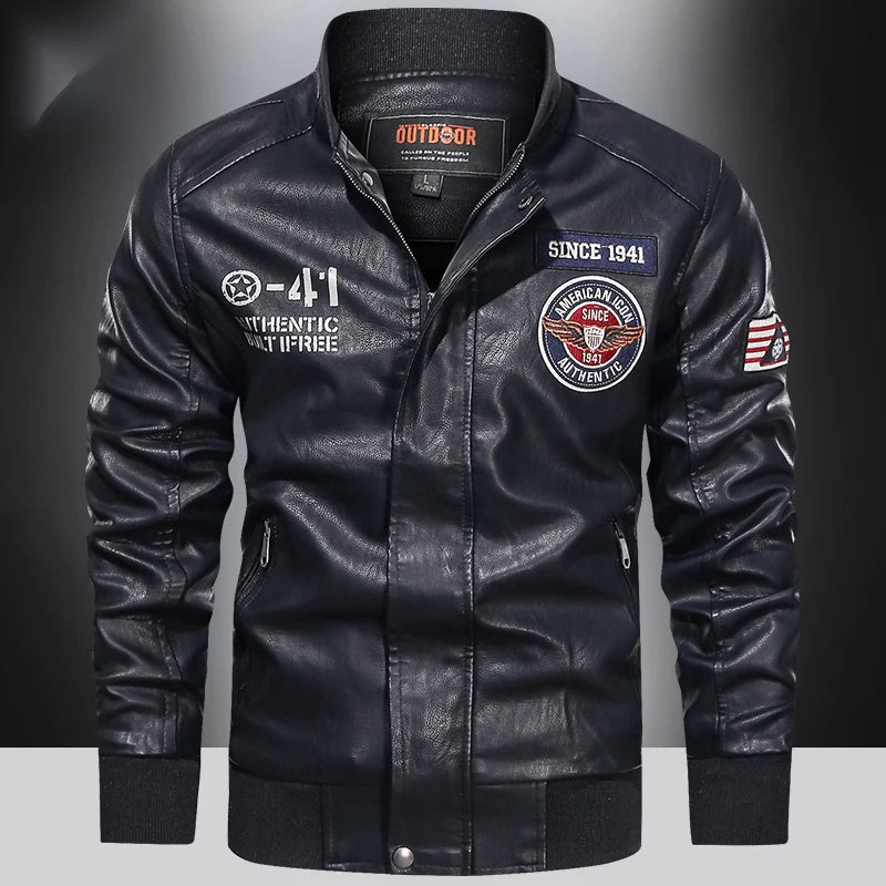 Men's Motorcycle Suit Leather jacket Color collar pilot casual PU leather jacket