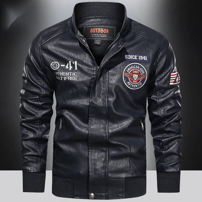 Men's Motorcycle Suit Leather jacket Color collar pilot casual PU leather jacket