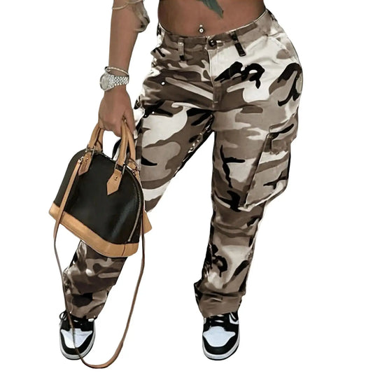 Cargo Pants Fashion Women Camo Print Oversized Pocket High Waist Baggy Pant Casual Hip Hop Straight Trouser