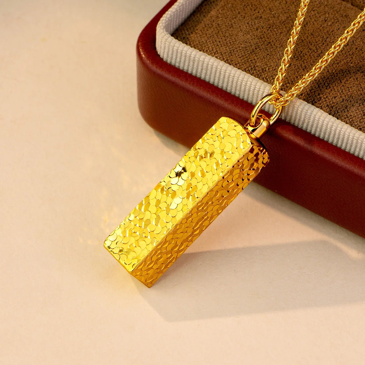 Gold store 9999 24K real gold sparkling crushed ice small gold bar pendant versatile clavicle chain for women