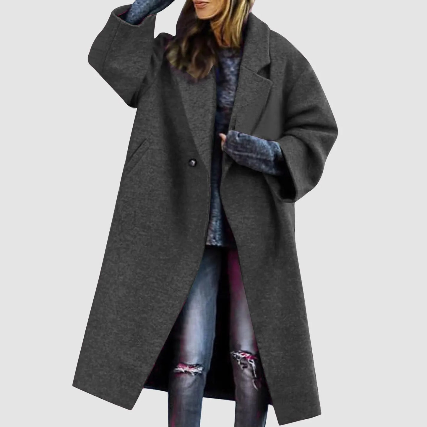 Women Cardigan Loose Women's Winter Double Breasted Midi Long Wool Coat Notch Lapel Womens Lightweight Cardigans with Pockets