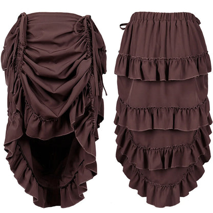 Punk Vintage Skirt For Women Gothic Steampunk Midi Ruffle Hem High Waist Pleated Coffee United States