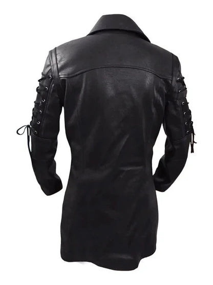 Men's Gothic Trench Coat Leather Punk Style Biker Jacket