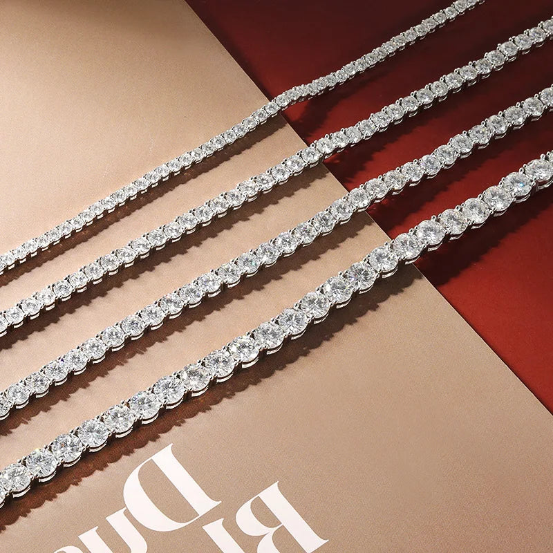 OEVAS 3MM/4MM/5MM/6.5MM Moissanite Tennis Necklace For Women Top Quality 100% 925 Sterling Silver Sparkling Party Fine Jewelry