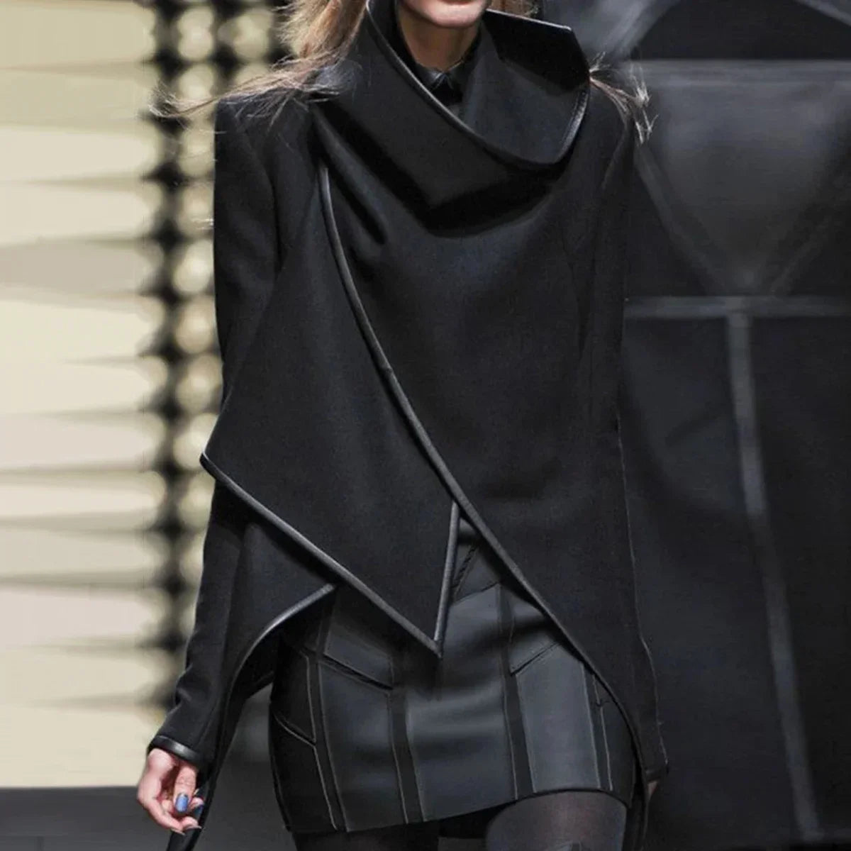 Women's Asymmetric High Neck Jacket Long Sleeves Casual Chic Coats For Office & Streetwear
