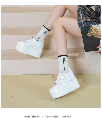High quality 12cm Synthetic Genuine Leather Boot Ankle Platform Wedge High Brand Chunky Sneaker Shoes