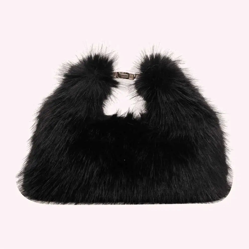 Women Faux Fur Shoulder Bag Adjustable Strap Fluffy Crossbody Bag Solid Color Clutch Purse Hobo Bag for Travel Party