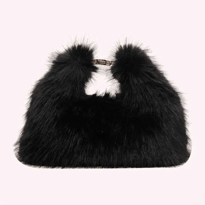 Women Faux Fur Shoulder Bag Adjustable Strap Fluffy Crossbody Bag Solid Color Clutch Purse Hobo Bag for Travel Party