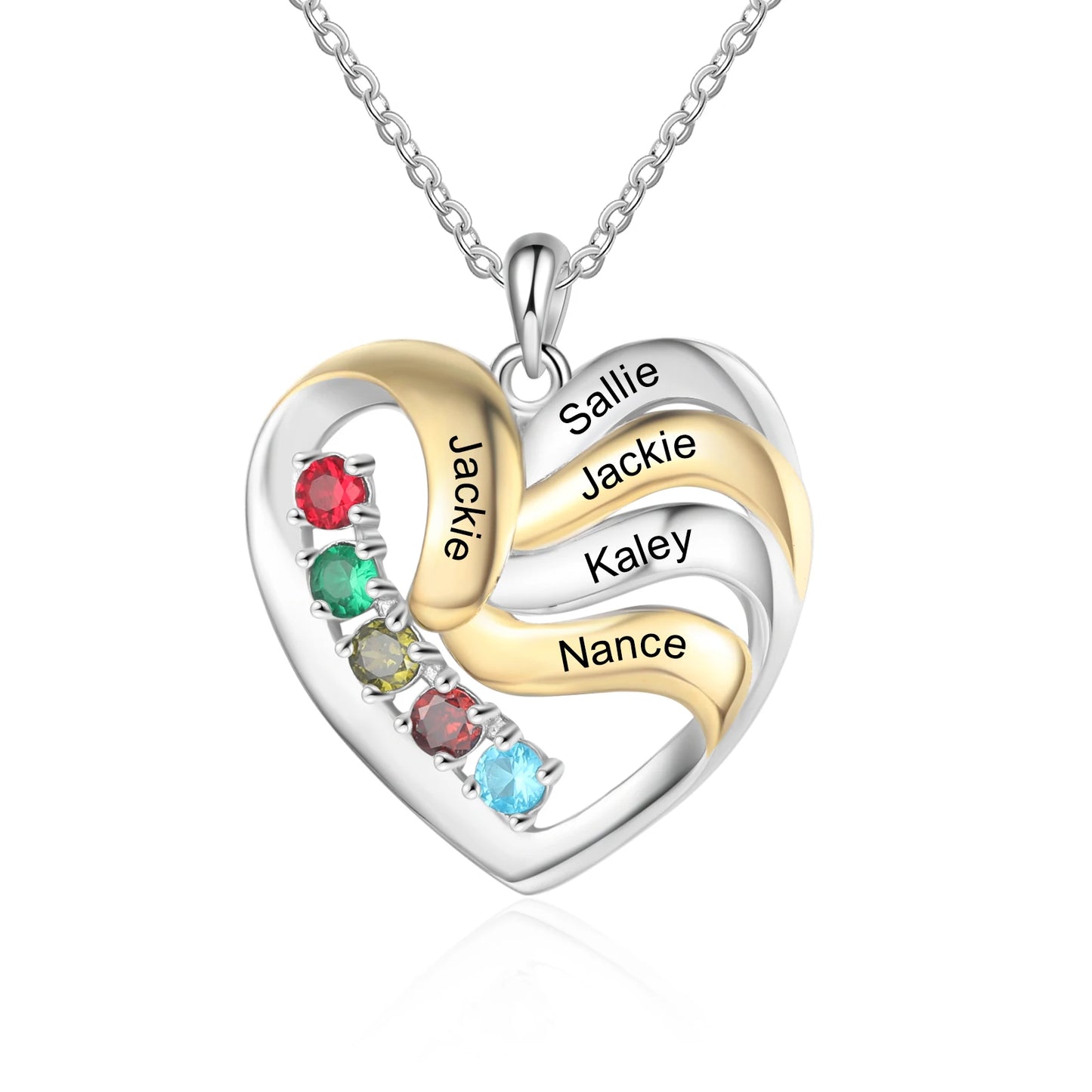 Personalized Love Heart Pendants Necklace 1-5 Kids Names Birthstone Mothers Day