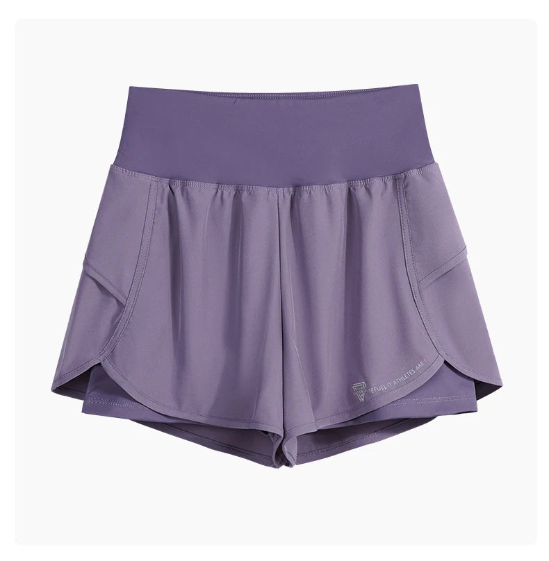 DRUR Yoga Short Woman Jogging Fitness Elastic Waist 2 In 1 Workout Shorts With Pockets