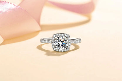 100% 18K Real Platinum PT950 Ring Women's 1 Carat Moissanite Square Package Four Claw Diamond Ring GRA Cartificate Fine Jewelry