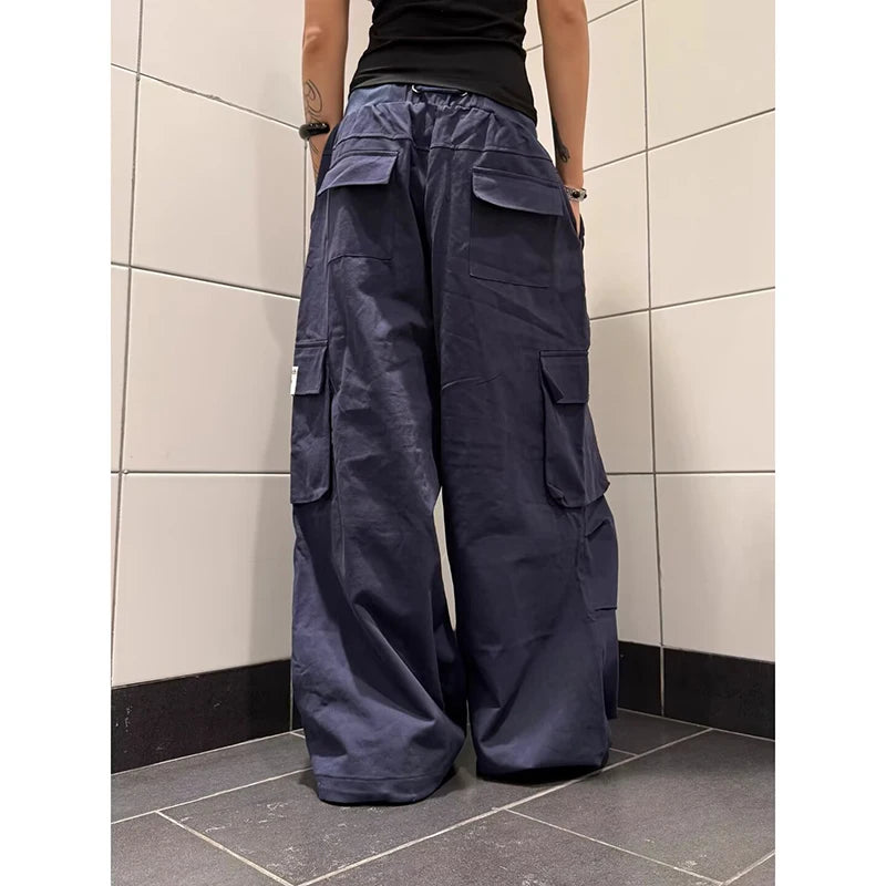 Women's Blue Baggy Letter Print Sweatpants Oversize Dance Pants Harajuku Japanese 2000s Style 90s Vintage Y2k Wide Trousers 2025
