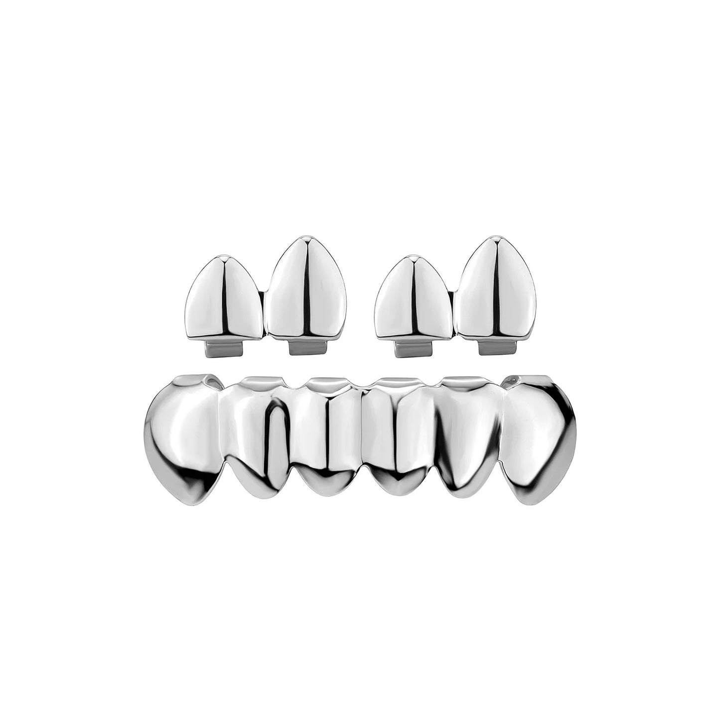 RACHELZ DIY Glossy Teeth Grillz Hip Hop Gold Silver Color Top Bottom Tooth Caps For Women Men Jewelry Halloween Cosplay Gift