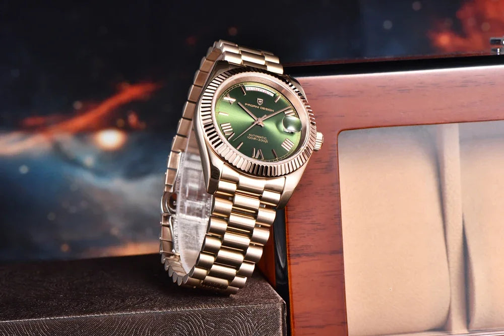 Rose Gold Luxury Automatic Watch For Men Mechanical Wristwatches Sapphire Mirror Clock Gift Man