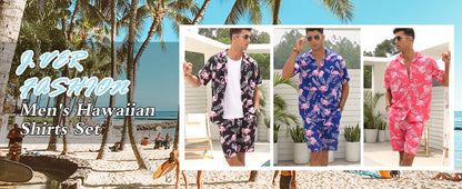 Men's Hawaiian Short-Sleeved Shirt Shorts Set Drawstring Shorts Jungle Print