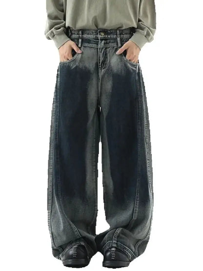 Women's Blue Vintage High Waist Wide Leg Denim Jeans Y2K Harajuku American 2000S Emo Aesthetic Streetwear Fashion Clothing 2025