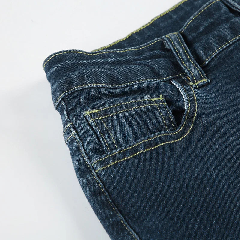 Woman's Flowers Embroidered Flared Denim Pants Slim Dragging Long Jeans