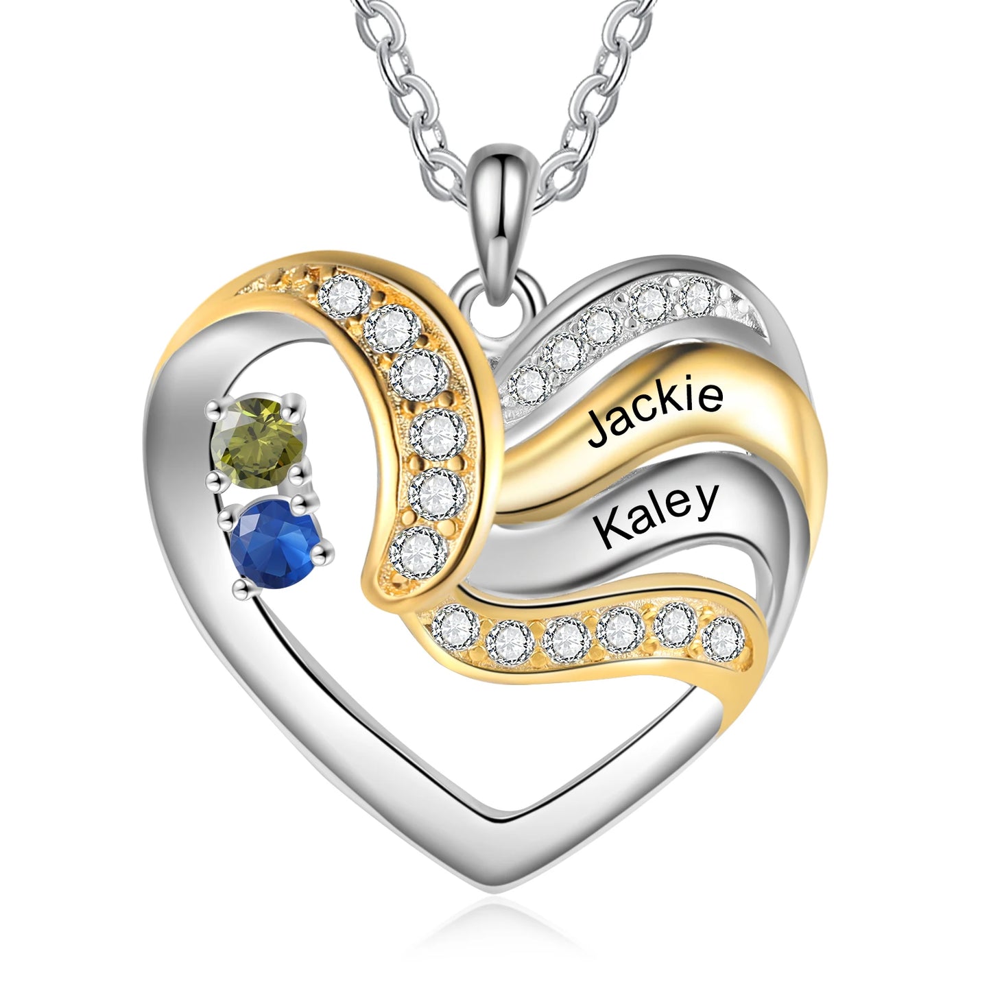 Personalized Love Heart Pendants Necklace 1-5 Kids Names Birthstone Mothers Day