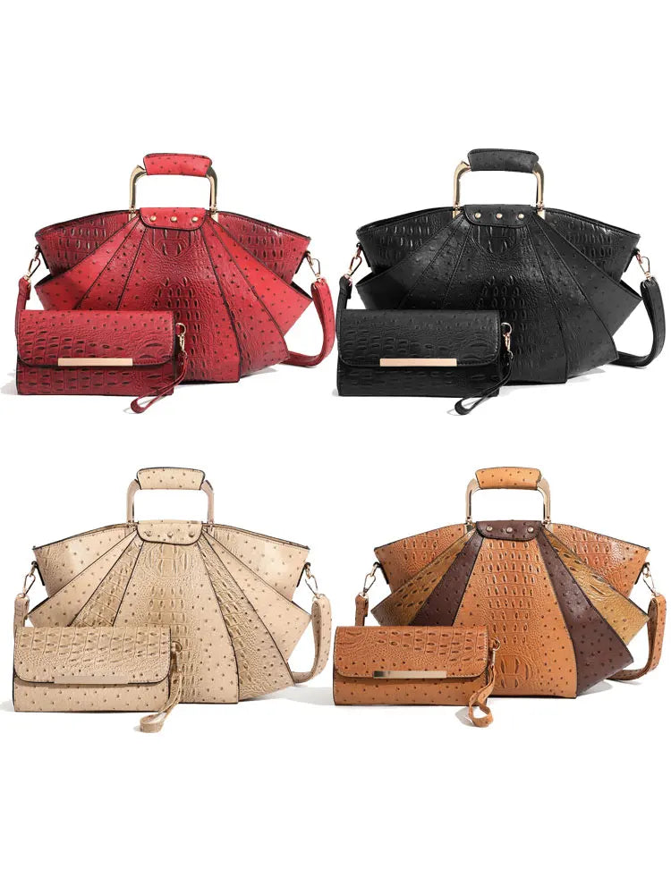 Large Capacity Leather Purse Metal Top Handle Handbags Crossbody Large Tote Bag