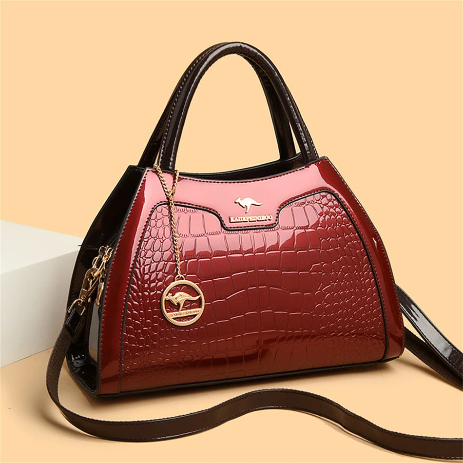 Luxury Patent Leather Handbags for Women Designer Crocodile Pattern Women's Shoulder Crossbody