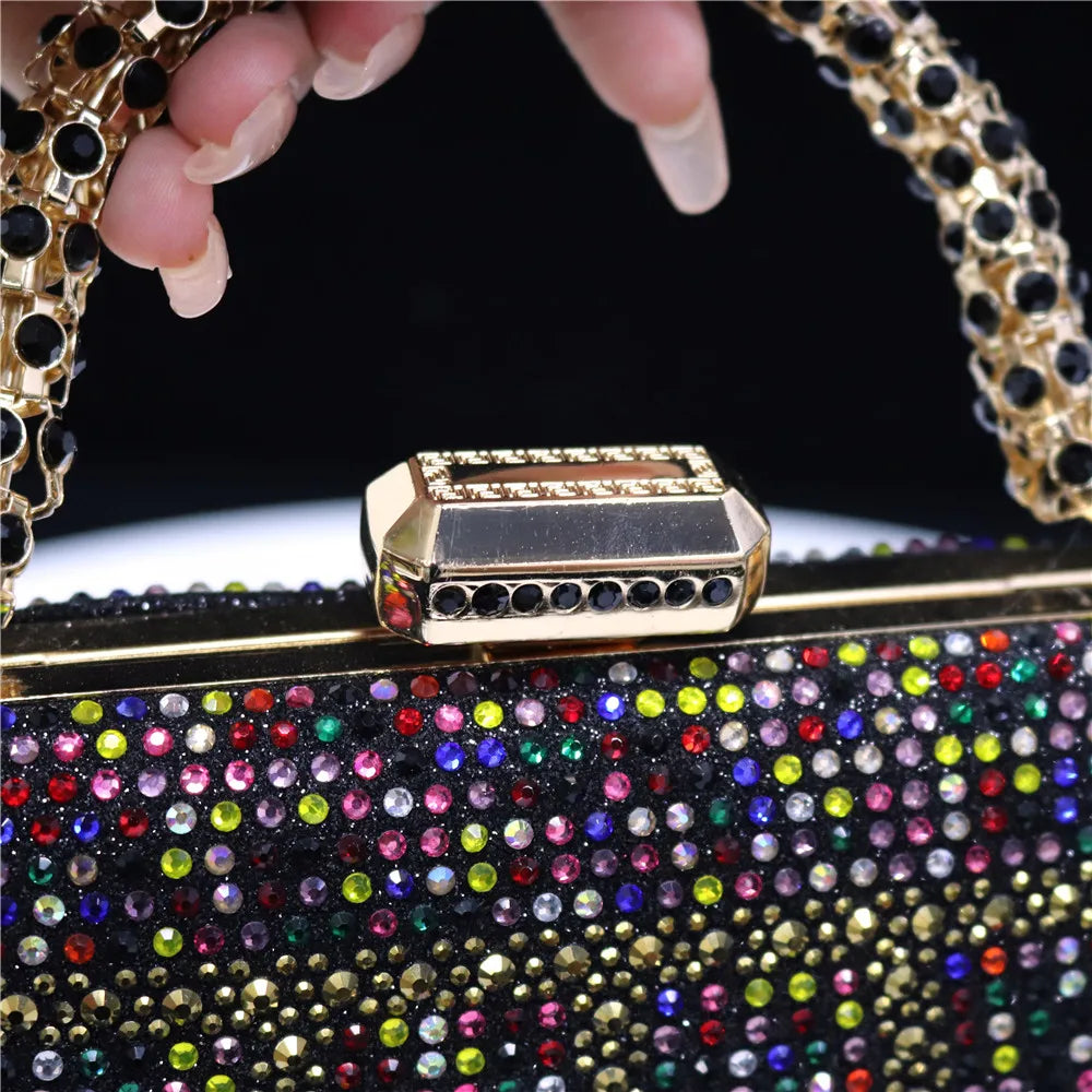 Exquisite Evening Bag With Diamond Design Fashion Handle Clutch Rhinestone Embellished Long Chain Bag