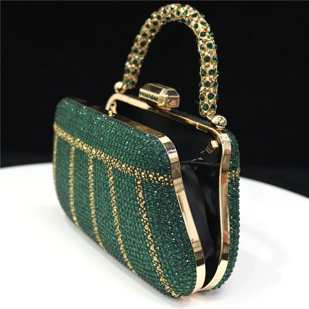 Exquisite Evening Bag With Diamond Design Fashion Handle Clutch Rhinestone Embellished Long Chain Bag