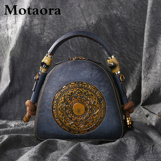 MOTAORA Luxury Handmade Embossed Women Crossbody Bag New Retro Genuine Leather Shell Bag