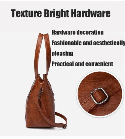 Solid Color Handbag Soft Leather Tote Bag Casual Big Shoulder Messenger Bags
