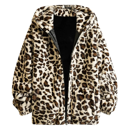 Mens Leopard Print Hip Hop Loose Fitting Hooded Padded Jacket