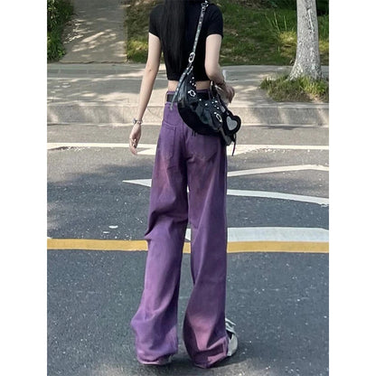 Women's Purple Baggy Jeans Harajuku Aesthetic Y2k Oversize Denim Trousers High Waist Cowboy Pants Vintage 2000s Trashy Clothes