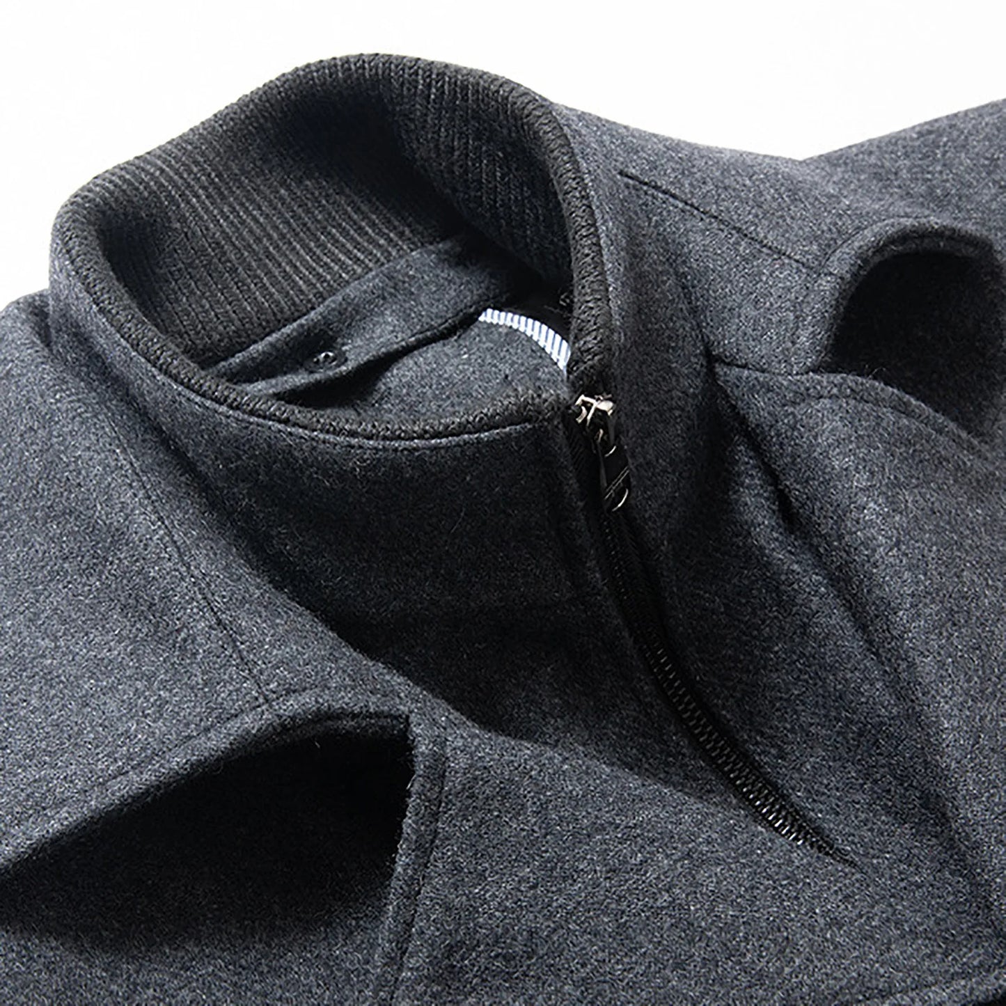 Men's Winter Woolen Overcoat Solid Color Detachable Double Collar Zipper Single-Breasted