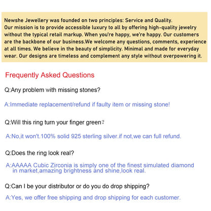 Newshe Men's Wedding Rings 925 Sterling Silver Solitaire Round Cubic Zircon Promise Band Size 8-12