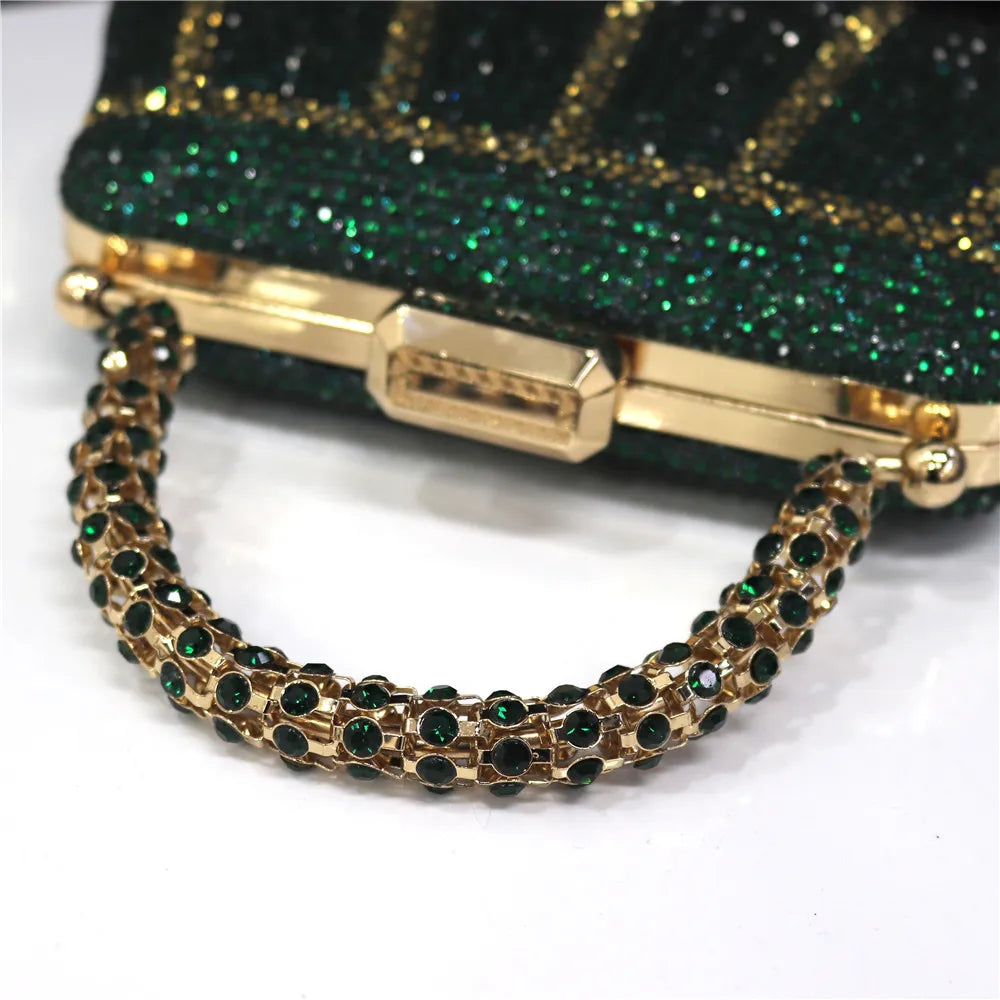 Exquisite Evening Bag With Diamond Design Fashion Handle Clutch Rhinestone Embellished Long Chain Bag