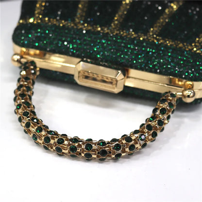 Exquisite Evening Bag With Diamond Design Fashion Handle Clutch Rhinestone Embellished Long Chain Bag