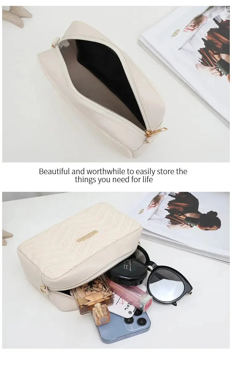 Embroidered Camera Bag PU Material Casual Small Square Bag Versatile Shoulder Strap