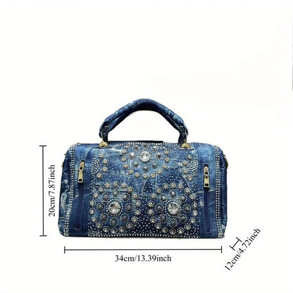 Gemstone inlaid elegant handbag, Boston bag, personalized street style
