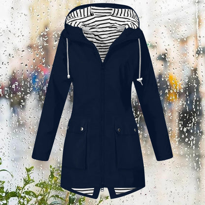 Hooded Lightweight Long Sleeve Windbreaker Zip Up Drawstring Windproof Raincoat Plus Size Long Coat Outdoor