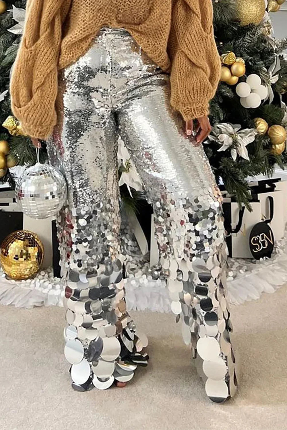 Plus Size Party Pant Silver Straight Leg Asymmetrical Sequin Pant High Waist Flare Pant Trousers Spring Silver / XL Silver / L Gold / 5XL Silver / XL-Silver / L-Gold / 5XL-Gold / 4XL-Gold / XL-Gold / L-Gold / XXXL-Gold / XXL-Silver / XXXL-Silver / XXL-Silver / 5XL-Silver / 4XL-