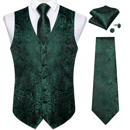 Luxury Paisley Men's Suit Vest Black Pink Red Wedding Prom Tuxedo Waistcoat Necktie Handkerchief Cufflink Sleeveless Jacket Vest