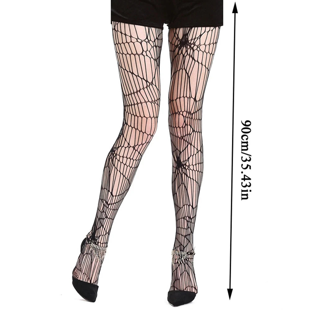 Goth Fishnet Pantyhose Spider Web Patterned Hollow Out Mesh Tights