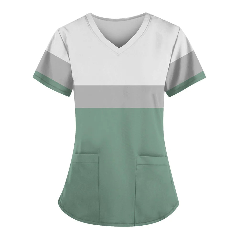 Scrubs for Women Trendy Medical Nursing Workwear Summer Short Sleeve V Neck Uniforms Cute Casual Scrub Tops with Pockets 2025