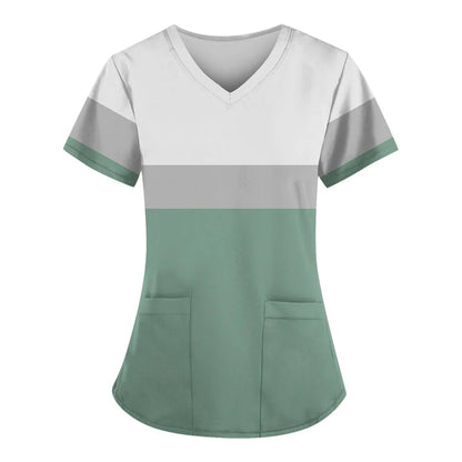Scrubs for Women Trendy Medical Nursing Workwear Summer Short Sleeve V Neck Uniforms Cute Casual Scrub Tops with Pockets 2025