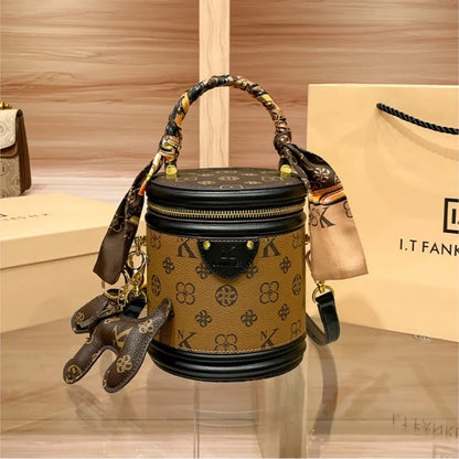 Light luxury brand women's handbag high-end sense contrasting color shoulder bag bucket bag