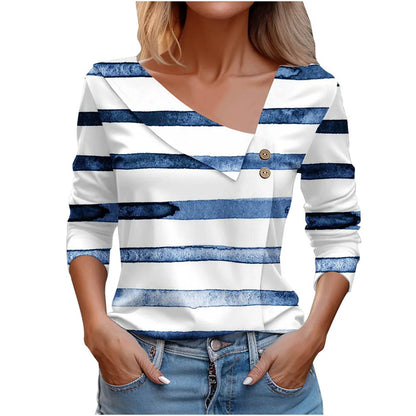 T Shirt For Women Fashion Long Sleeve Top White Floral Print Shirt