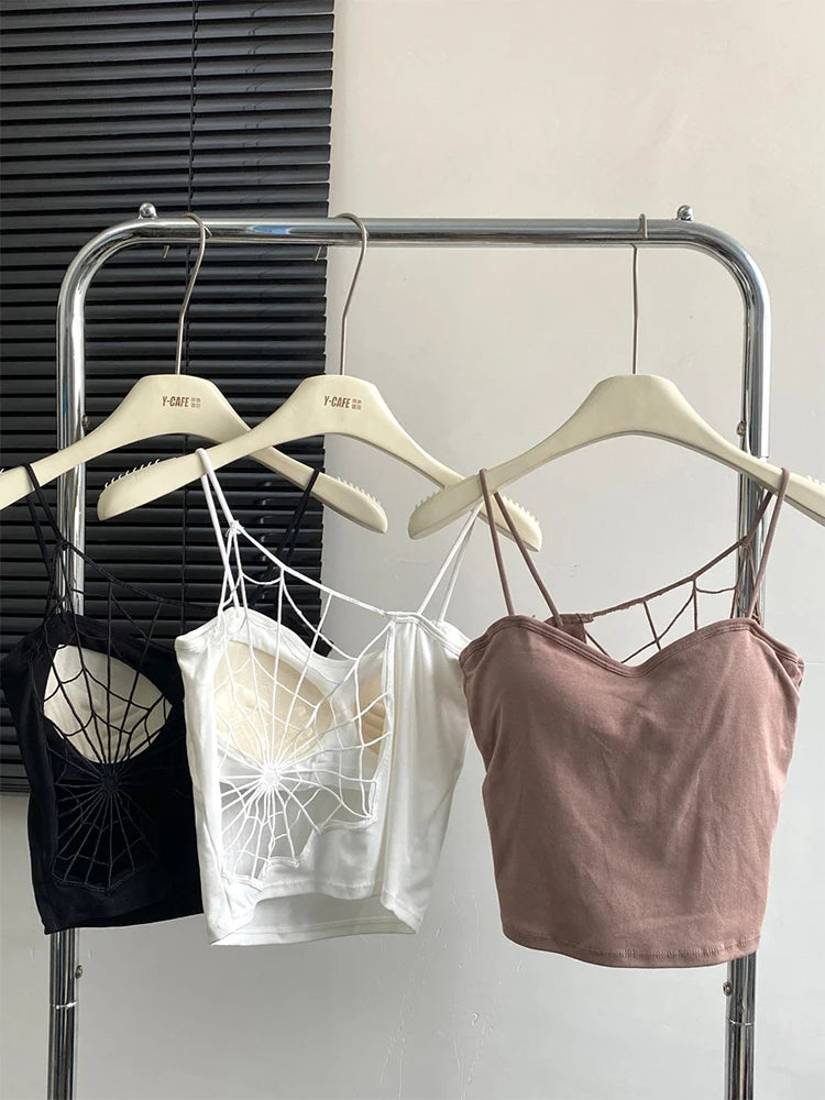 Women Black Hollow Out Crop Top Vintage Y2k Camisole Corset Top Sleeveless Off Shoulder Vest 90s Tank Tops 2000s Clothes Summer