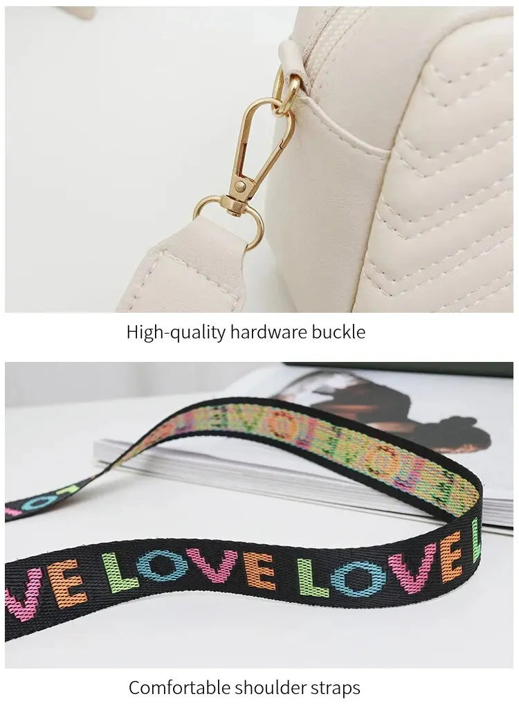 Embroidered Camera Bag PU Material Casual Small Square Bag Versatile Shoulder Strap