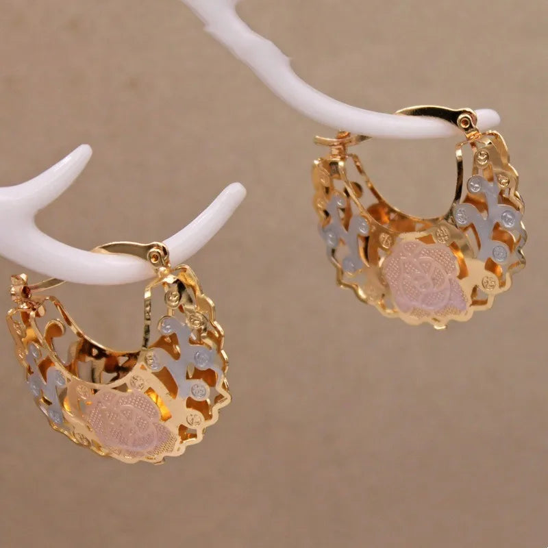 Gold Color Hollow Out Hoop Earrings For Women