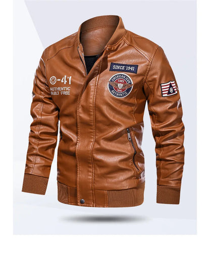 Men's Motorcycle Suit Leather jacket Color collar pilot casual PU leather jacket