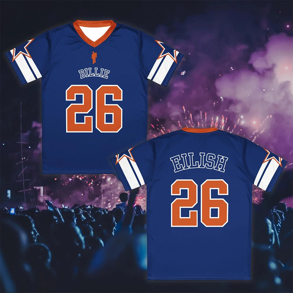 Billie Eilish Concert Clothing Trendy Sporty Style Summer Women's V-Neck Short-Sleeved Outdoor Sporty Quick-Dry Loose T-Shirt